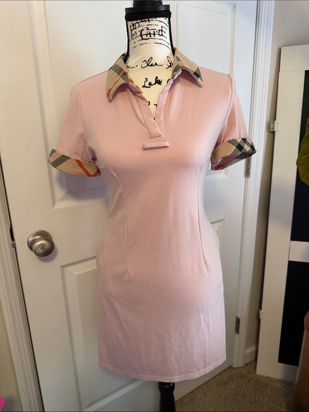 Yazhenmei Pink Polo Dress with Dupe Signature Check Trim EUC
